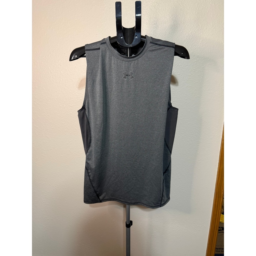 TWO Under Armour HeatGear Compression Tank Top Mens 2XL Gray White Sleeveless